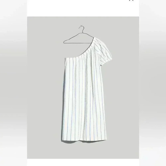 Madewell Seersucker One Shoulder Puff Sleeve Midi Dress Blue Stripe XXS NWT - Picture 3 of 7